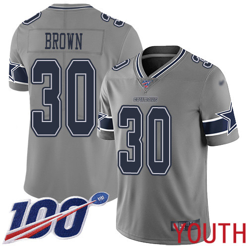 Youth Dallas Cowboys Limited Gray Anthony Brown #30 100th Season Inverted Legend NFL Jersey